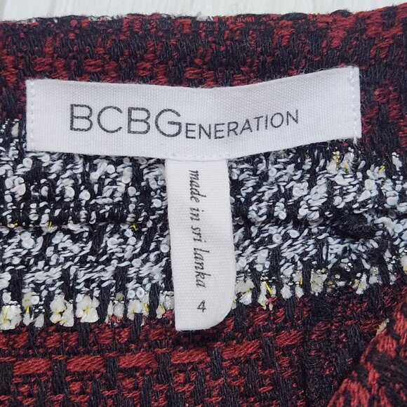 BCBGeneration Women's Size 4 Maroon Striped Jacquard Tweed High Rise Zip Shorts - Picture 6 of 10